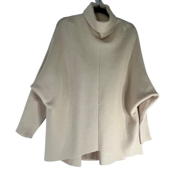 None and/or Unknown Sweaters - Cream Oversized Dolman Sleeve Turtleneck Tight Knit Sweater Size XS